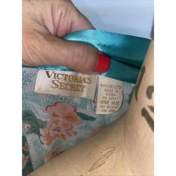 VTG 90s Victoria Secret Gold Label Kimono Robe Floral Print Green Spring - Picture 10 of 10